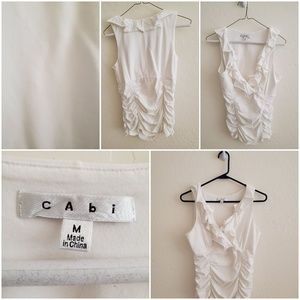 Ruffled collar, gathered front white tank